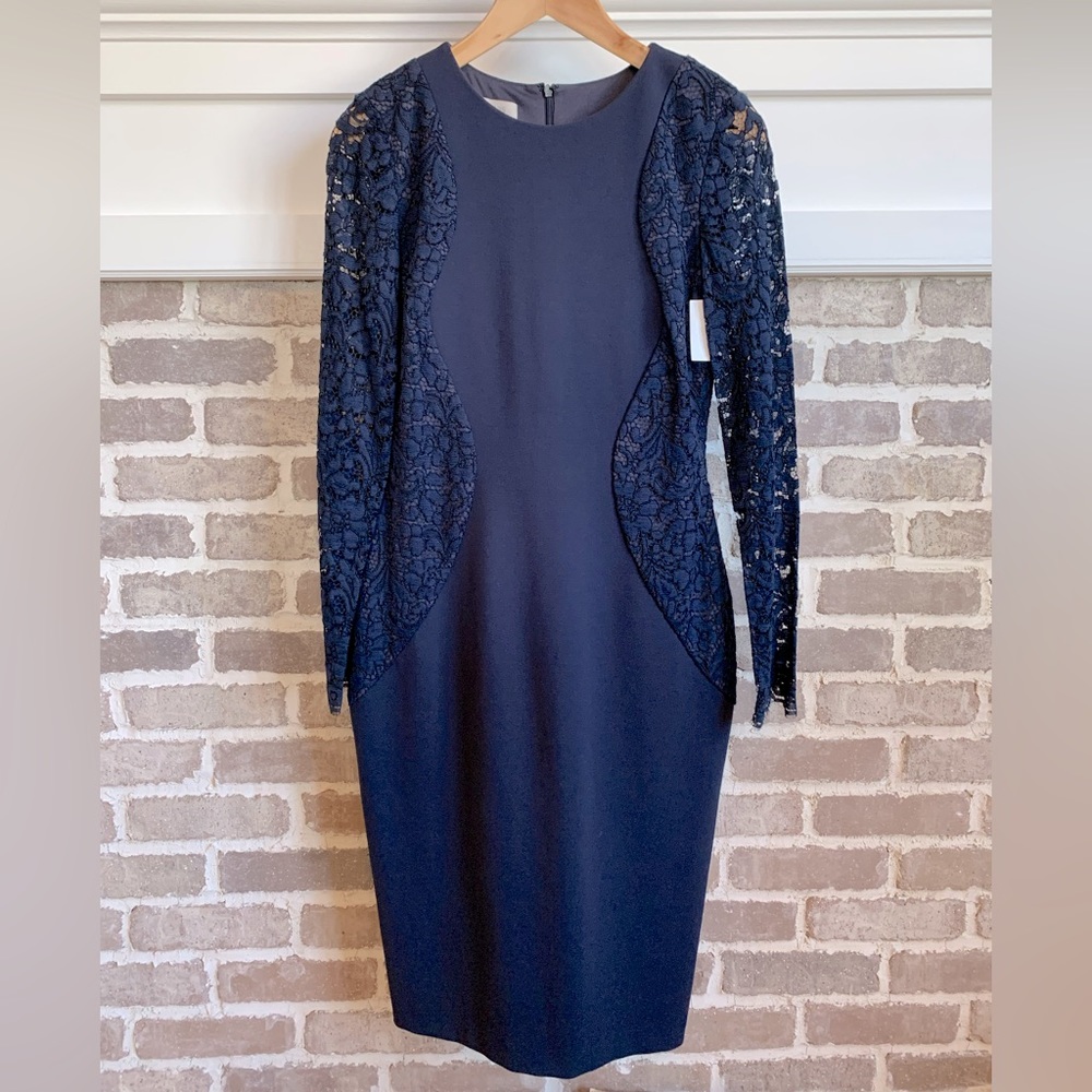 NEW! HOBBS LONDON NAVY BLUE STRETCH LACE COCKTAIL DRESS | SIZE 6